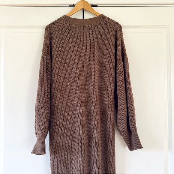 By Anthropologie Long-Sleeve Belted Cardigan Sweater Midi Dress Tan Knit XL - Picture 5 of 8